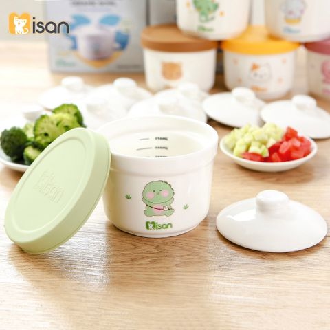 Hũ Sứ Chia Vạch MISAN 250ml 2 Nắp Đậy Silicon & Sứ, Chuyên Dụng Cho Bé Ăn Dặm, Chất Liệu Ceramic An Toàn, Thìa Silicon Cocobear