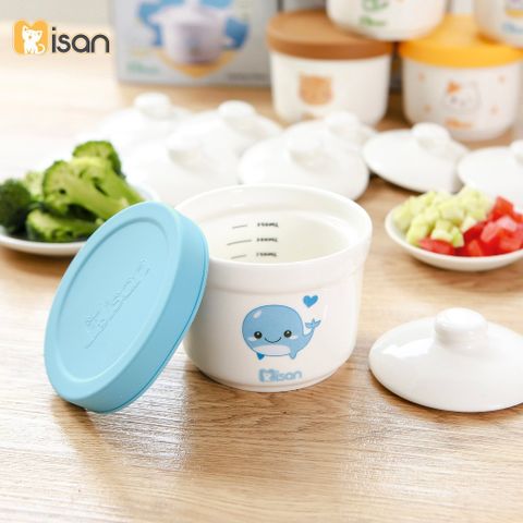 Hũ Sứ Chia Vạch MISAN 250ml 2 Nắp Đậy Silicon & Sứ, Chuyên Dụng Cho Bé Ăn Dặm, Chất Liệu Ceramic An Toàn, Thìa Silicon Cocobear
