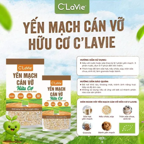 Yến Mạch Cán Vỡ Hữu Cơ C’LaVie 200g & 450g - Yến Mạch Ăn Liền Dinh Dưỡng Cho Bé, Tốt Cho Sức Khỏe, Tiện Dụng Cho Mọi Món Ăn