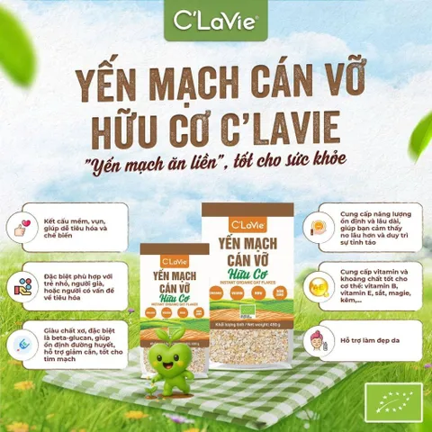Yến Mạch Cán Vỡ Hữu Cơ C’LaVie 200g & 450g - Yến Mạch Ăn Liền Dinh Dưỡng Cho Bé, Tốt Cho Sức Khỏe, Tiện Dụng Cho Mọi Món Ăn