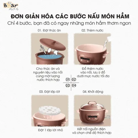 Nồi Bear 2,5l Tử Sa - Nồi Nấu Cháo Chậm Bear DDZ-C25R6