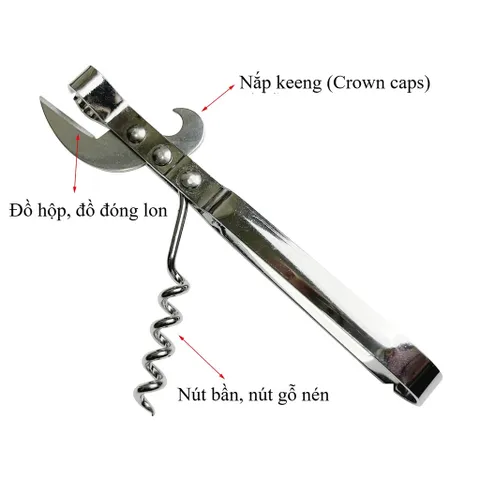 Dụng Cụ Mở Nắp Chai Đa Năng - Khui Rượu Vang, Đồ Uống và Thực Phẩm Đóng Hộp Tiện Lợi Cho Nhà Bếp