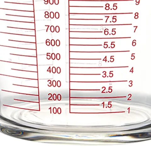 Cốc Đong Thủy Tinh Borosilicate Có Thang Đo và Miệng Chiết, Dung Tích Tùy Chọn 350ml/500ml/1000ml, Dùng Khuấy và Hâm Nóng Thức Ăn