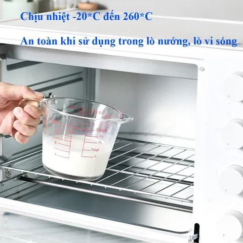 Cốc Đong Thủy Tinh Borosilicate Có Thang Đo và Miệng Chiết, Dung Tích Tùy Chọn 350ml/500ml/1000ml, Dùng Khuấy và Hâm Nóng Thức Ăn