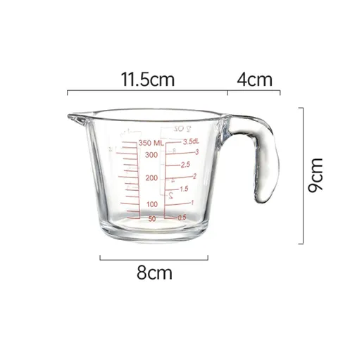 Cốc Đong Thủy Tinh Borosilicate Có Thang Đo và Miệng Chiết, Dung Tích Tùy Chọn 350ml/500ml/1000ml, Dùng Khuấy và Hâm Nóng Thức Ăn