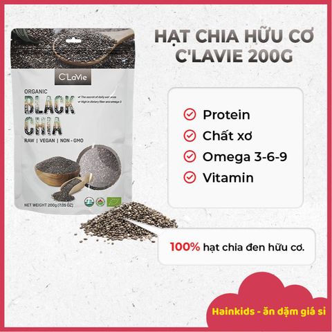 Hạt Chia Đen Hữu Cơ C'Lavie 200g - Giàu Chất Xơ, Không Chứa Cholesterol, Chứng Nhận USDA, Đa Dạng Cách Sử Dụng, Bổ Sung Dinh Dưỡng