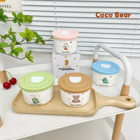 Hũ Sứ Chia Vạch Coco Bear 220ml Kèm Nắp Đậy - Hũ Đựng Đồ Ăn Dặm  Cho Bé, Trữ Đông Tiện Lợi, Dùng Trong Lò Vi Sóng