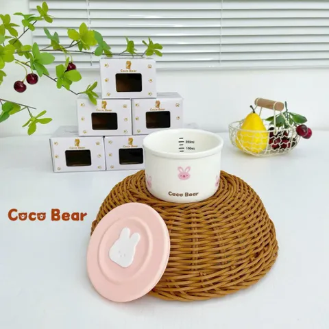 Hũ Sứ Chia Vạch Coco Bear 220ml Kèm Nắp Đậy - Hũ Đựng Đồ Ăn Dặm  Cho Bé, Trữ Đông Tiện Lợi, Dùng Trong Lò Vi Sóng