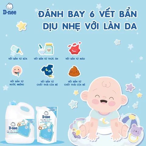 Nước Giặt Quần Áo Trẻ Em D-nee Lively - Yellow Moon - Nước Giặt Xả 2 in 1 Dnee Chính Hãng - Can 3L, túi 600ml