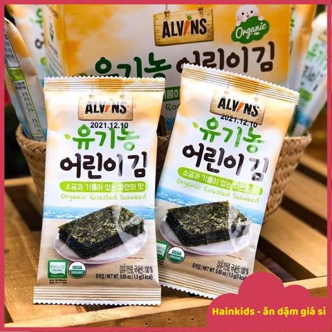 Rong Biển Hữu Cơ Hàn Quốc Alvin - Snack Ăn Liền Giàu Dinh Dưỡng cho Bé, Rong Nướng Tách Muối, Ngày Hết Hạn 6/2026
