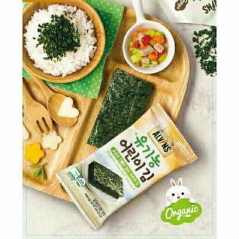 Rong Biển Hữu Cơ Hàn Quốc Alvin - Snack Ăn Liền Giàu Dinh Dưỡng cho Bé, Rong Nướng Tách Muối, Ngày Hết Hạn 6/2026