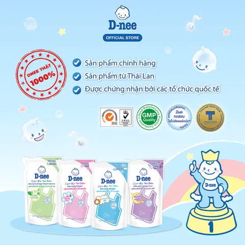Nước Giặt Quần Áo Trẻ Em D-nee Xanh Dương - Lovely Sky - Nước Giặt Xả 2 in 1 Dnee Chính Hãng - Can 3L, túi 600ml