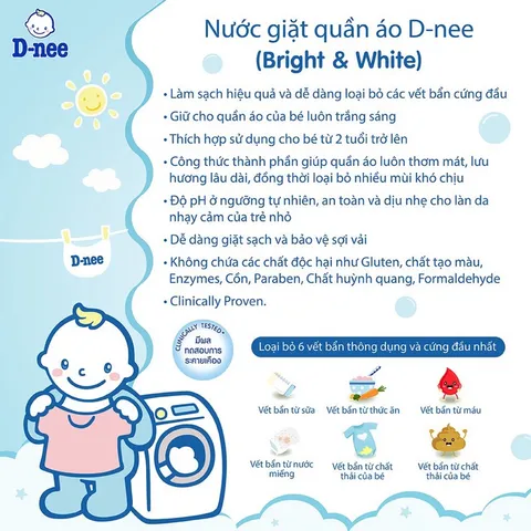 Nước Giặt Quần Áo Trẻ Em D-nee Xanh Dương - Lovely Sky - Nước Giặt Xả 2 in 1 Dnee Chính Hãng - Can 3L, túi 600ml