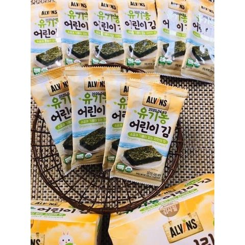 Rong Biển Hữu Cơ Tách Muối Alvins Hàn Quốc - 10 Gói Nhỏ Dinh Dưỡng An Toàn Cho Bé - Thực Phẩm Nguyên Chất Không Muối