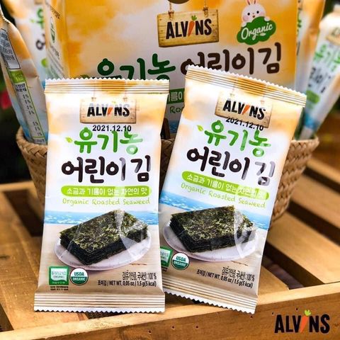 Rong Biển Hữu Cơ Tách Muối Alvins Hàn Quốc - 10 Gói Nhỏ Dinh Dưỡng An Toàn Cho Bé - Thực Phẩm Nguyên Chất Không Muối