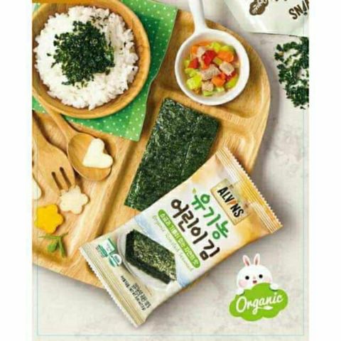 Rong Biển Hữu Cơ Tách Muối Alvins Hàn Quốc - 10 Gói Nhỏ Dinh Dưỡng An Toàn Cho Bé - Thực Phẩm Nguyên Chất Không Muối