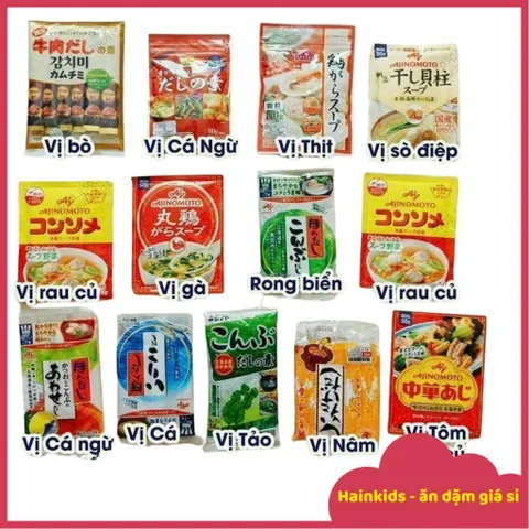 Hạt Nêm Cho Bé Ăn Dặm An Toàn - Rong Biển, Tảo Bẹ, Nấm, Gà, Bò Ajinomoto Nhập Khẩu Nhật Bản - HSD 2025