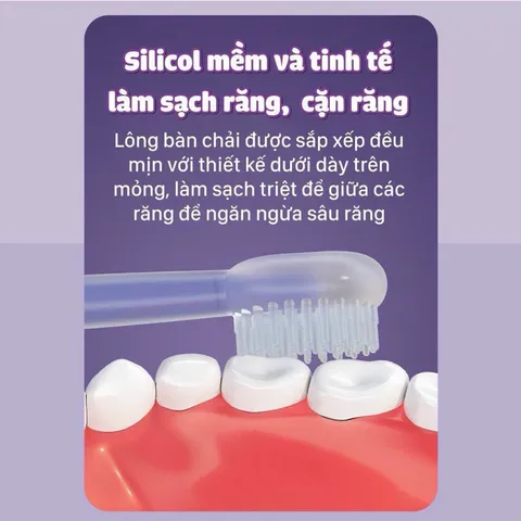 Set 3 Bàn Chải Rơ Lưỡi Mini On Silicone 3 Giai Đoạn Phát Triển Răng Nướu_Có Hộp Đựng Kiêm Cốc Súc Miệng Cho Bé Từ 0-18m