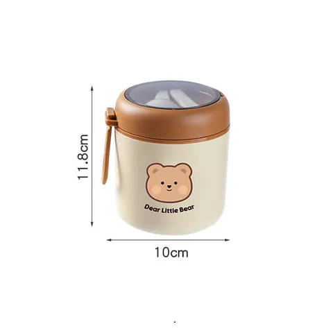 Bình Ủ Cháo Gấu Cao Cấp Inox 304 - Cốc Đựng Canh Giữ Nhiệt 550ml Với Ngăn Đựng Muỗng Gấp Gọn Cho Mẹ Và Bé, Tiện Dụng Khi Du Lịch