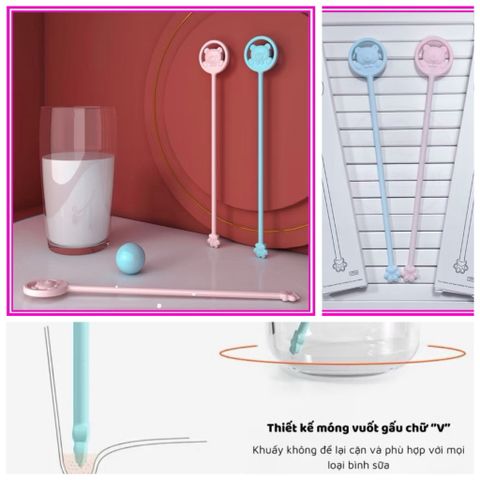 Que Khuấy Sữa Silicon Hình Gấu Đổi Màu Theo Nhiệt Độ - Dụng Cụ Pha Sữa An Toàn Cho Bé, Thiết Kế Đáng Yêu, Không Chứa BPA