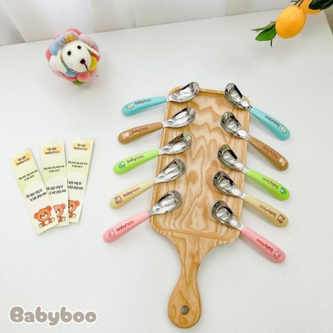 Thìa Tập Ăn Dặm Inox Babyboo - Muỗng Tập Ăn Chống Trơn Dành Cho Bé Từ 8 Tháng, Nhiều Màu Sắc An Toàn và Bền Bỉ