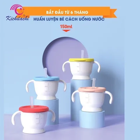 Cốc Tập Hút, Cốc Tập Uống 3 Giai Đoạn Cho Bé Từ 6 Tháng - Có Nút Bấm Hỗ Trợ