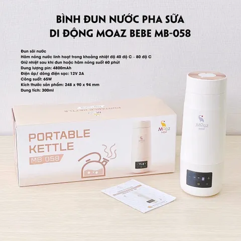 Bình Đun Di Động MOAZ BÉBÉ MB-058 - Sạc Nhanh, Đun Nóng Khỏe, Hâm Sữa cho Bé, Thiết Kế Nhỏ Gọn, Màn Hình LED, Dung Tích 300ml