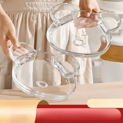 Đĩa Thủy Tinh Hình Gấu với Khay Đựng Nước Chấm - Trang Trí Bàn Ăn Xinh Xắn, Decor Tiệc Độc Đáo và Tiện Lợi