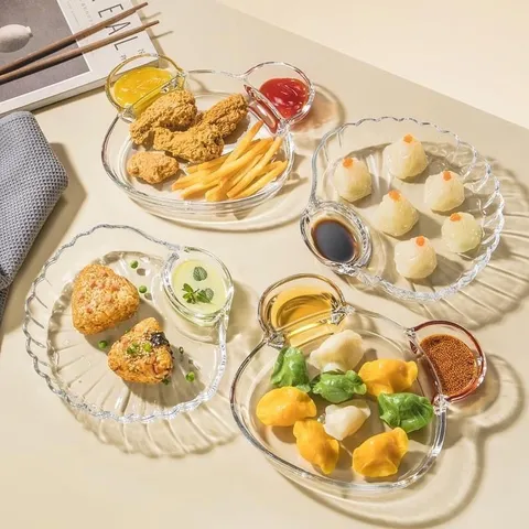 Đĩa Thủy Tinh Hình Gấu với Khay Đựng Nước Chấm - Trang Trí Bàn Ăn Xinh Xắn, Decor Tiệc Độc Đáo và Tiện Lợi