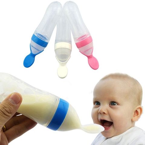 Thìa Bóp Silicon An Toàn Cho Bé - Dụng Cụ Ăn Dặm Tiện Lợi Để Đút Bột, Sữa, Cháo - Bộ Đồ Ăn Dặm Chất Lượng Cao 90ml