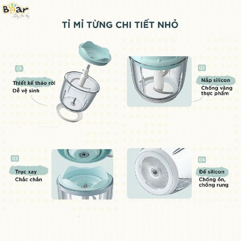 Phụ Kiện Máy Xay Sinh Tố Bear QSJ-C02K1 - Cối Thủy Tinh 0.6L, Lưỡi Dao Inox, Công Suất 200W, Thiết Kế Tháo Rời Dễ Dàng Vệ Sinh