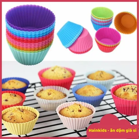 Khuôn Silicon Làm Bánh Cupcake & Muffin - Chịu Nhiệt 230°C, Dễ Dàng Vệ Sinh, An Toàn Cho Bé, Dùng Được Trong Lò Nướng & Lò Vi Sóng