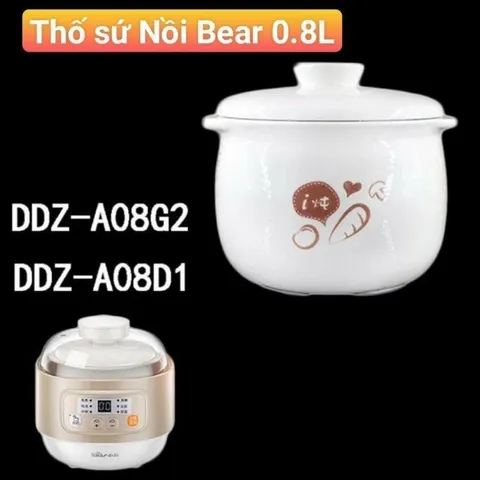 Nắp Nhựa và Thố Sứ Nồi Bear 0.8L NNC08 - Phụ Kiện Tách Lẻ Chính Hãng Hỗ Trợ Nấu Ăn Tiện Lợi cho Bé