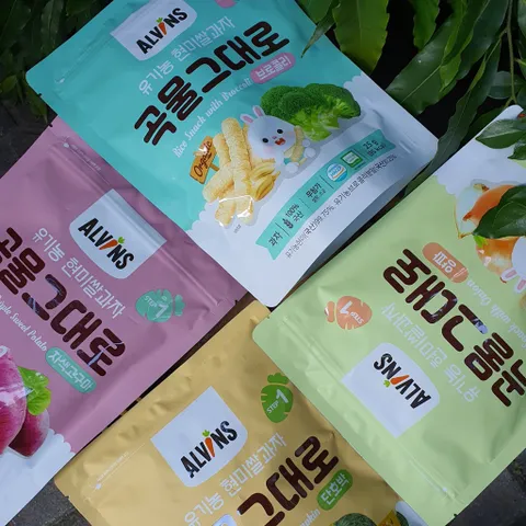 Bánh Ăn Dặm Alvins, Bánh Gạo Lứt Ăn Dặm Hữu Cơ (HÌNH QUE) ALVIN'S Hàn Quốc Cho Bé 6M Thơm Ngon, Dễ Tan (Date 9.2025)