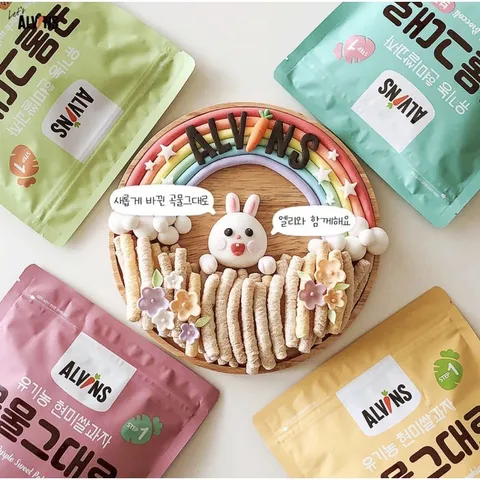 Bánh Ăn Dặm Alvins, Bánh Gạo Lứt Ăn Dặm Hữu Cơ (HÌNH QUE) ALVIN'S Hàn Quốc Cho Bé 6M Thơm Ngon, Dễ Tan (Date 9.2025)