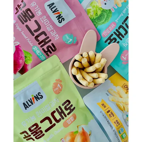 Bánh Ăn Dặm Alvins, Bánh Gạo Lứt Ăn Dặm Hữu Cơ (HÌNH QUE) ALVIN'S Hàn Quốc Cho Bé 6M Thơm Ngon, Dễ Tan (Date 9.2025)