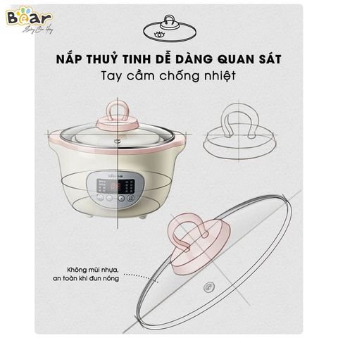 Nắp Thủy Tinh Nồi Bear 1.6L Sube002 - Phụ Kiện Chính Hãng Cho Nồi Hầm Chậm Bear DDZ-D16A1 - Bảo Hành 18 Tháng