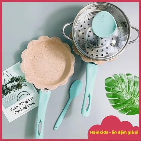 Nắp Thủy Tinh & Xửng Hấp Inox 16cm - Bộ Đồ Nấu Ăn Dặm An Toàn Cho Bé, Chảo Chống Dính & Quánh Tiện Dụng