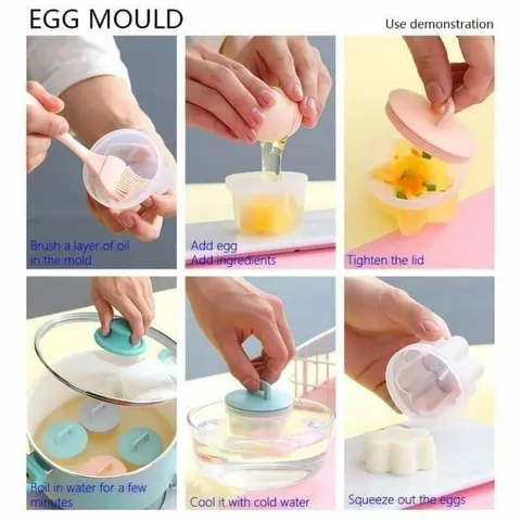 Khuôn Hấp Trứng Dễ Thương - Set 4 Khuôn Silicone Làm Bánh Cho Bé Có Nắp Đậy, Chịu Nhiệt, Tặng Kèm Chổi Quét Dầu