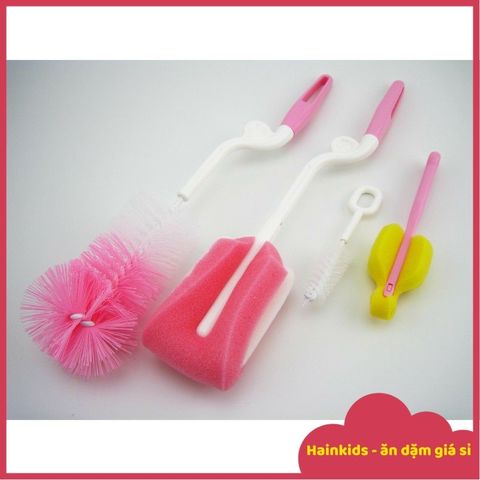 Bộ Cọ Rửa Bình Sữa 4 Chi Tiết - Cọ Bọt Biển, Cọ Núm Bình, Phụ Kiện Dụng Cụ Cho Mẹ Và Bé