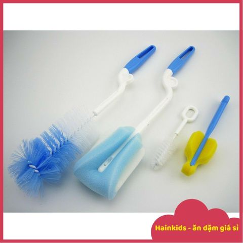 Bộ Cọ Rửa Bình Sữa 4 Chi Tiết - Cọ Bọt Biển, Cọ Núm Bình, Phụ Kiện Dụng Cụ Cho Mẹ Và Bé