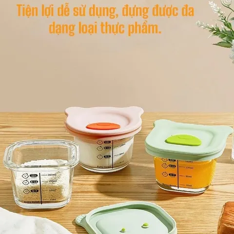 Hũ Thủy Tinh Có Nắp Đậy 200ml, Chia Vạch MumBébé Cao Cấp, Hộp Thủy Tinh Mumbebe Chịu Nhiêt độ Cao, An Toàn