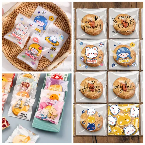 Combo 100 Túi Dán Miệng Đựng Bánh Cookie - Bao Bì Đẹp Cho Bánh Quy, Trà Hoa, Quà Tặng Sinh Nhật, Đa Dạng Kích Thước