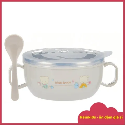 (Kèm Thìa + Nắp) Bát/chén Inox 2 Lớp, Chén Đựng Cháo, Bột 2 Lớp Cách Nhiệt Cho Bé Ăn Dặm, Bát Inox Chống Phỏng, Chén Bột