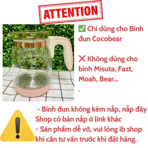 [PHỤ KIỆN] Bình Thủy Tinh Coco Bear, Bình Thay Thế Dùng Cho ấm đun Nước Pha Sữa CocoBear Không Kèm Nắp