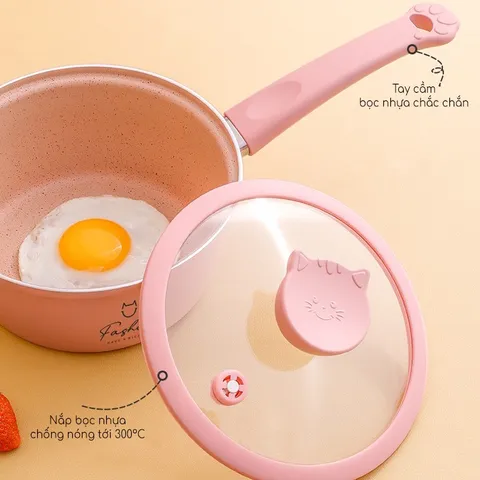 [Phiên Bản Đặc Biệt] Bộ Nồi/ Quánh Ăn Dặm Cho Bé, Bộ Nồi Chảo Đá Fashion Hình Mèo Ăn Dặm Chất Liệu Cao Cấp- Kèm Quà Tặng