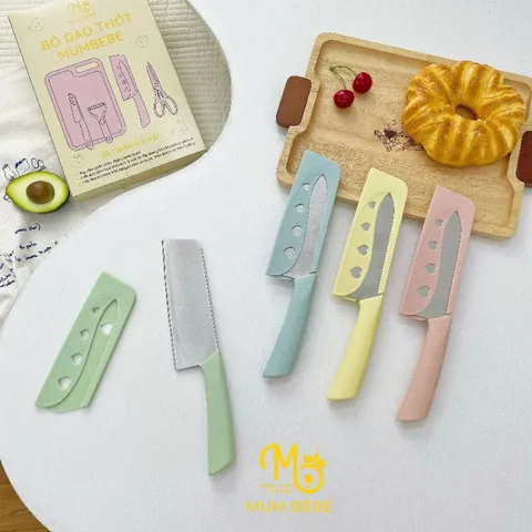 Bộ Dao Thớt 5 Chi Tiết Mumbebe - Dụng Cụ Chế Biến Đồ Ăn Dặm An Toàn Cho Bé, Chất Liệu Nhựa và Thép Không Gỉ