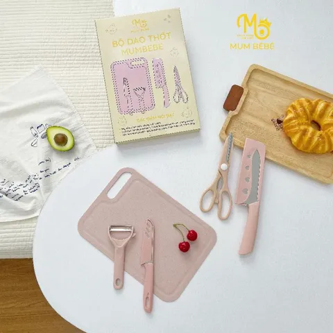 Bộ Dao Thớt 5 Chi Tiết Mumbebe - Dụng Cụ Chế Biến Đồ Ăn Dặm An Toàn Cho Bé, Chất Liệu Nhựa và Thép Không Gỉ