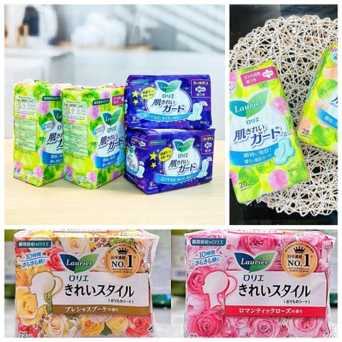 Băng Vệ Sinh Laurier Nhật Bản – Hương Hoa Hồng, Thược Dược, Không Mùi, Dùng Ngày & Đêm, Siêu Thấm, An Toàn Cho Da