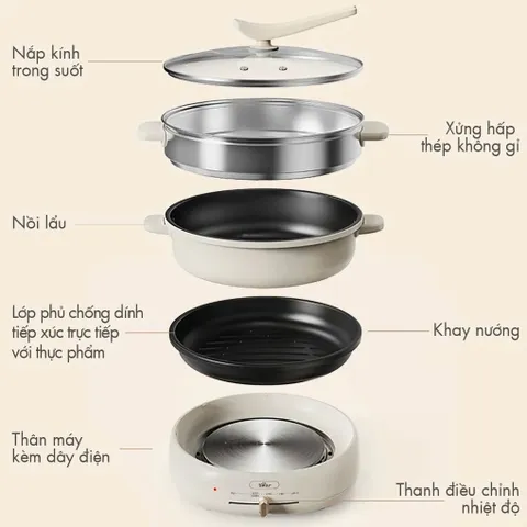 Phụ Kiện Nồi Nấu Lẩu Bear DHG-C40V2, Nắp Nồi, Xửng Hấp,Vỉ Nướng, Nồi Lẩu, Vỏ Nồi Ngoài Nồi Lẩu Điện Bear
